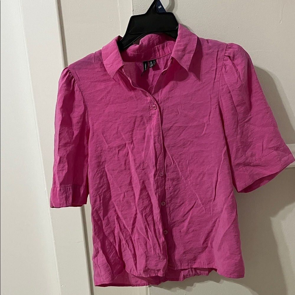 Vero Moda Pink Button Down Open Neck Blouse Top Size S